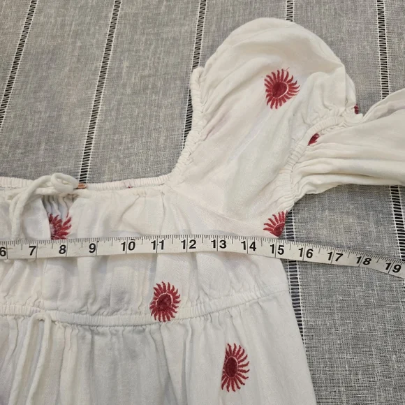 Free People Midi Dress Ivory Red Emory Embroider Cotton Preppy Boho Small - Picture 9 of 16